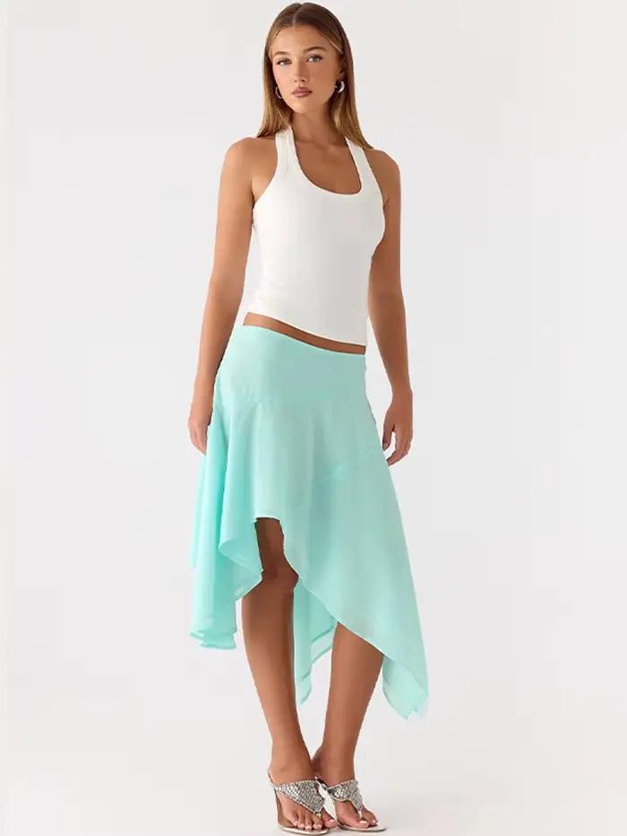 Jupe midi taille haute à ourlet asymétrique et irrégulier