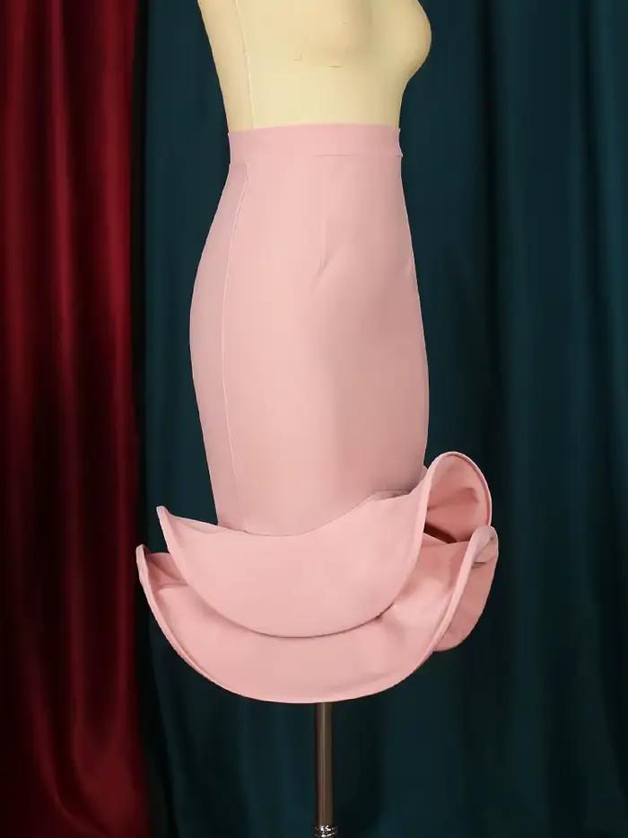 Jupe trompent rose taille haute pour femme, jupe évasée sexy GT, gaine en queue de poisson, volants élégants, fête, événement, occasion, 2024