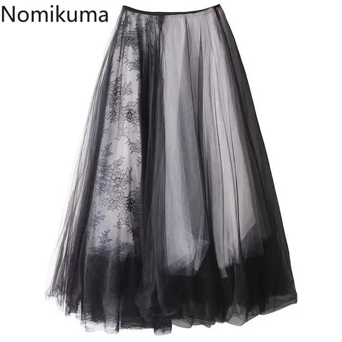 Harajuku Punk jupes longues pour femmes Patchwork gaze Chic Jupe 2025 Faldas Mujer De Moda japonais dentelle a-ligne Streetwear Jupe