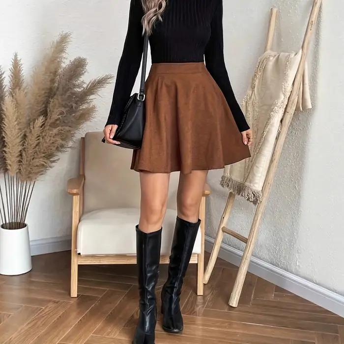 Jupe courte trapèze taille haute pour femmes junior décontractée en fibre de polyester pour les occasions estivales et quotidiennes