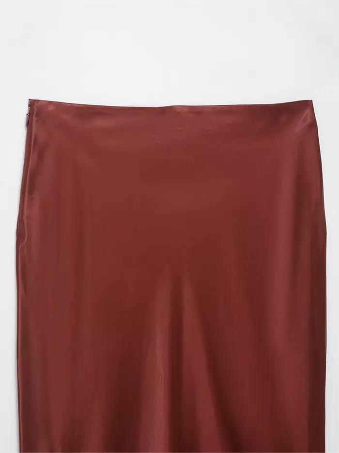 HH femmes mode dentelle décoration côté fermeture éclair jupe longue taille haute ample Satin Texture