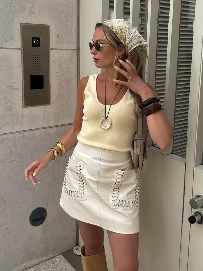 HH femmes été taille haute Mini jupe mode poche décorer solide décontracté