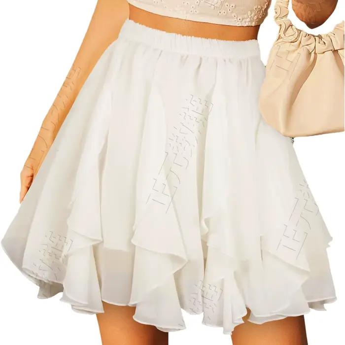 Jupe courte plissée décontractée pour femmes, taille haute, avec bordure en dentelle, style frais et doux, tissu polyester, mode printemps-été