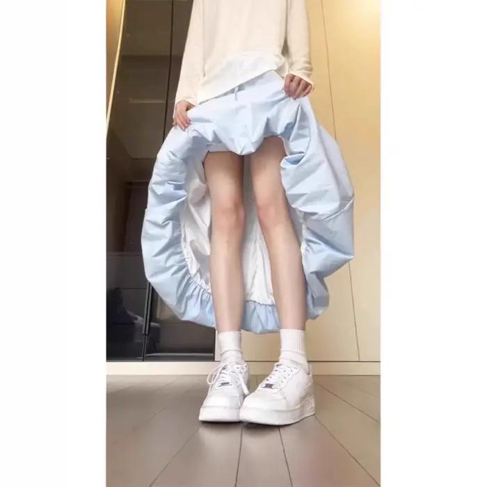 Jupe mi-longue évasée en soie glacée taille haute pour femme
