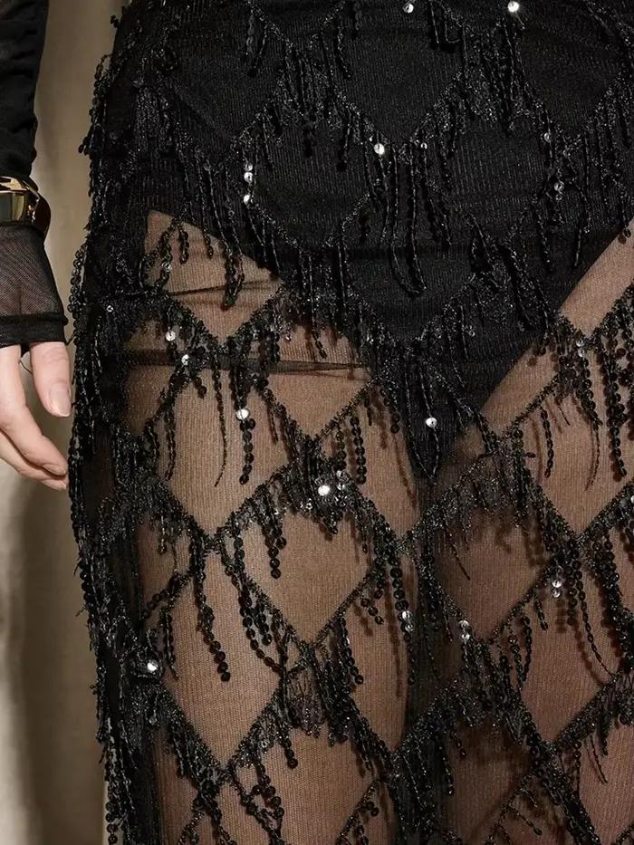 Jupe polyvalente décontractée à franges et paillettes pour femmes, sexy, tube droit, tempérament