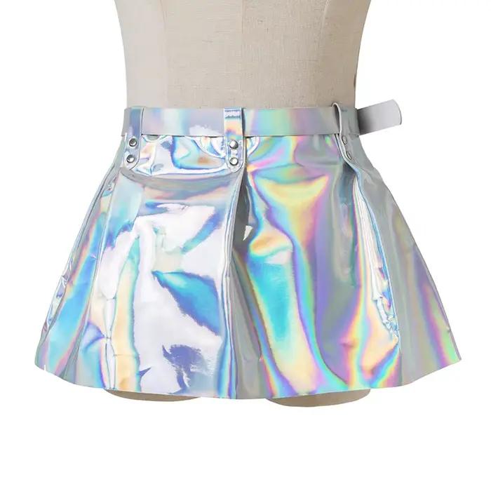 Mini jupe gothique métallique argentée pour femme