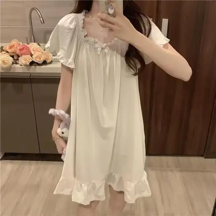 Chemises de nuit blanches mi-longues, pyjamas d'été, vêtements de maison pour femmes, nouvelle robe coréenne, vêtements de nuit sexy pour dormir, haut pour femme