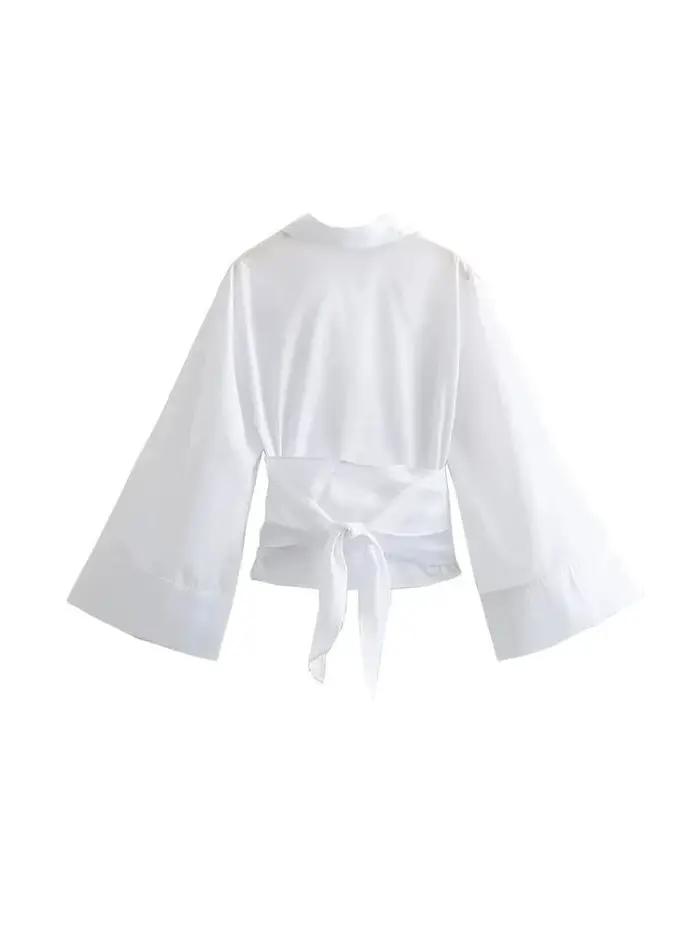 Chemisiers kimono à manches longues pour femmes avec nœud papillon, bouton avant, chemises féminines, hauts chics, à la mode