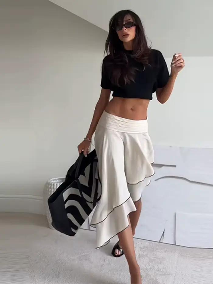 Jupe asymétrique à volants superposés pour femme