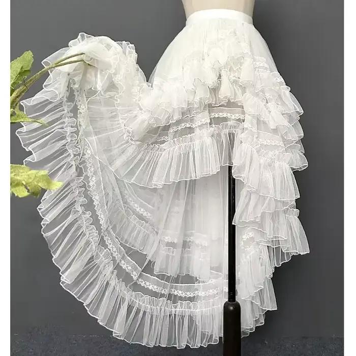 Gothique Lolita Layered Sweet Princess Mesh High Low Ruffled Underskirt, Women
