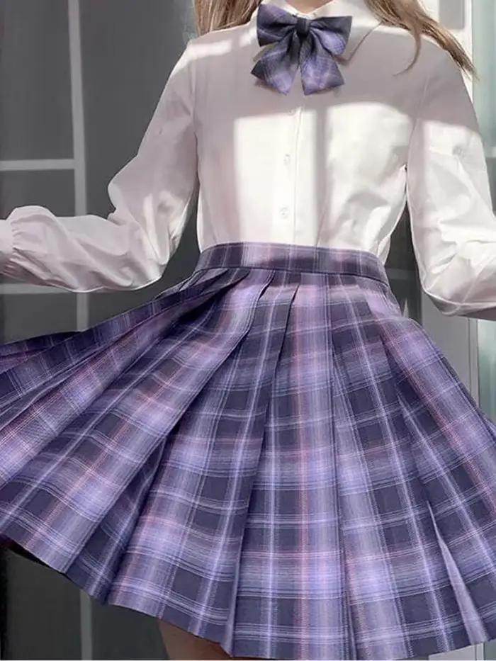 Jupe plissée à carreaux avec nœud papillon pour femmes