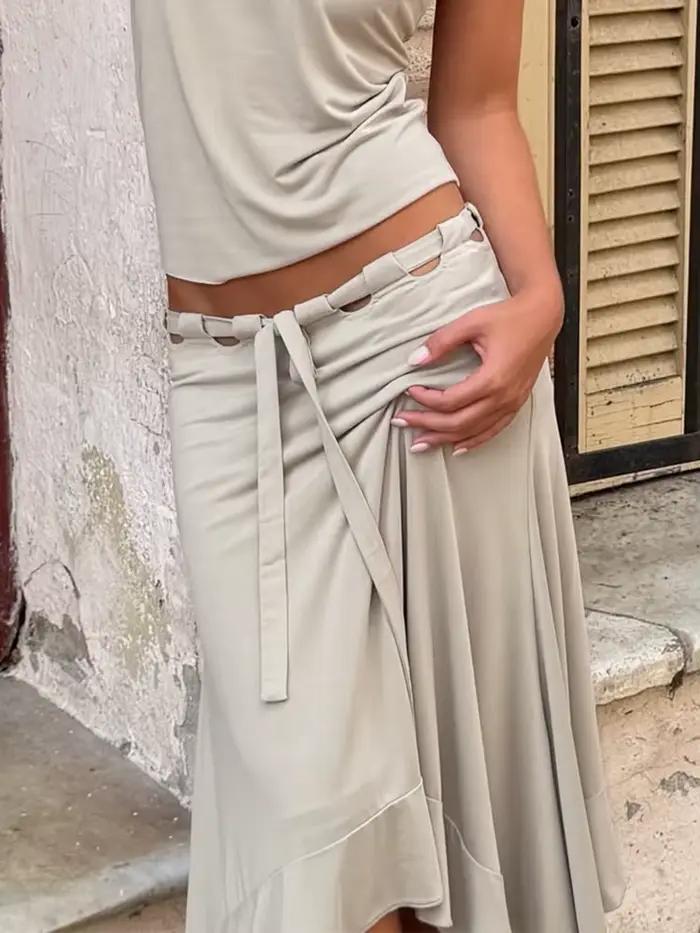 Jupe courte asymétrique à volants et lacets pour femme