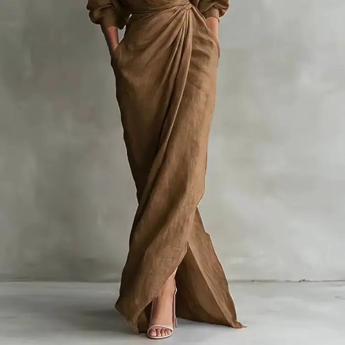 Robe longue décontractée bohème unie pour femme