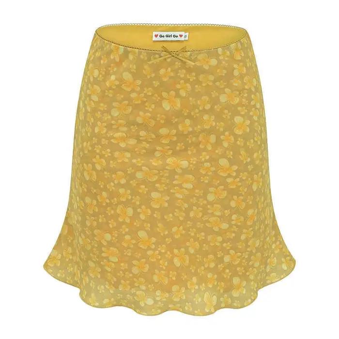 Jupe trapèze sexy rétro américaine jaune à imprimé papillon pour femme