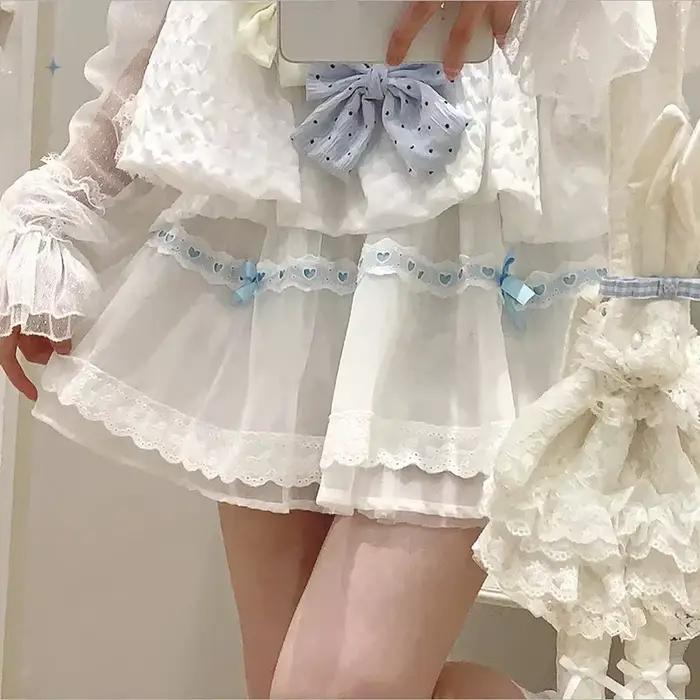 Jupes Mignonnes pour Filles Adorables Été 2026 – Mini-Jupe Femme Style Lolita avec Dentelle et Nœuds Décoratifs, Taille Élastique
