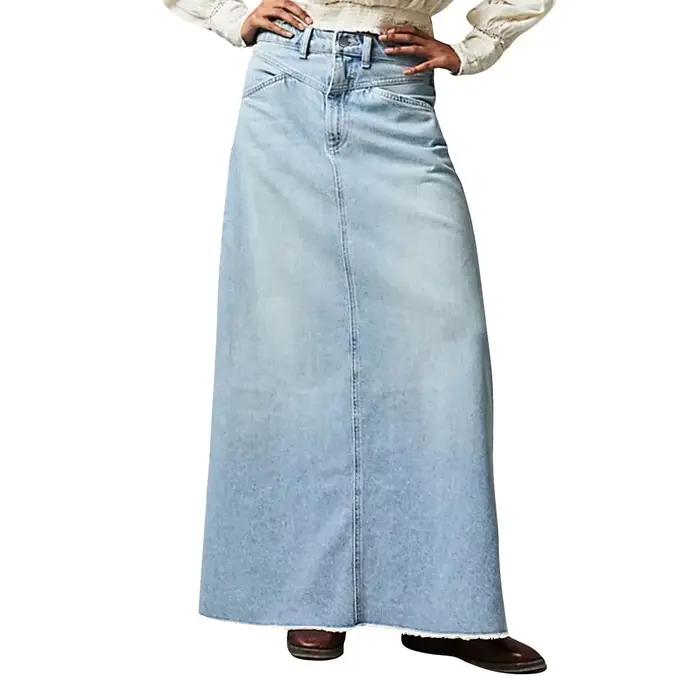Jupe en jean maxi vintage décontractée pour femmes, ample, taille haute, ligne A, pour toutes les occasions, quotidienne, sportive, événements sociaux, plage