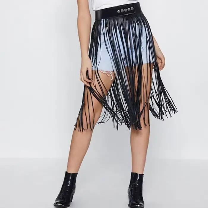 Jupe à franges en Faux cuir pour femmes, taille haute, pour harnais corps avec boutons à pression, fête d'halloween, Punk