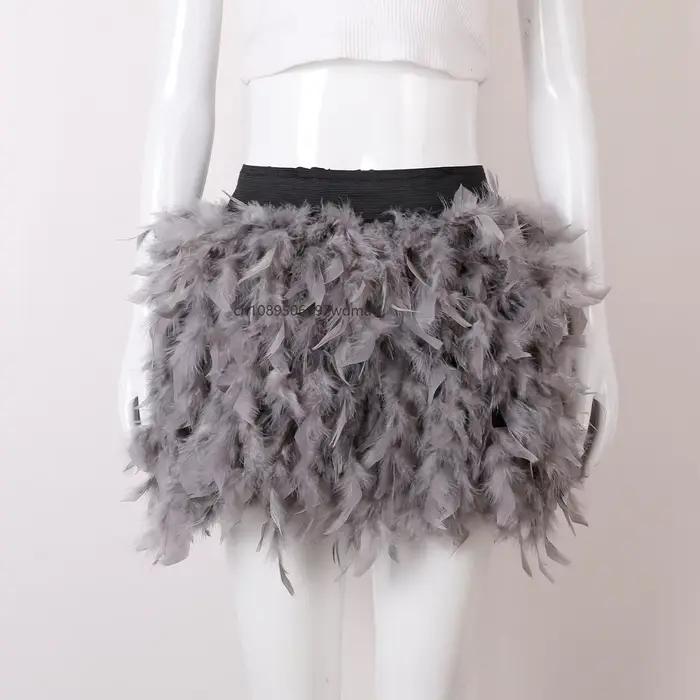 Mini-jupe en plumes moelleuses multicolores, taille haute élastique, pour carnaval, bal de promo, performance scénique, costume