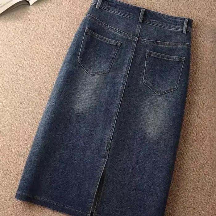Jupe en jean mi-longue avec poche ronde pour femme