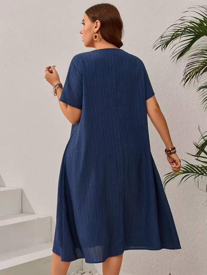Robe ample bleu marine d'été pour femmes grandes tailles - Jupe midi irrégulière flatteuse pour les femmes rondes, élégante et décontractée, style A