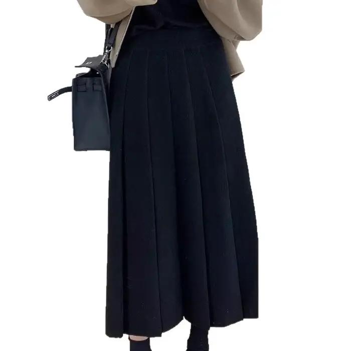 Jupe en laine grise femme Vintage plissée a-ligne automne hiver pull parapluie