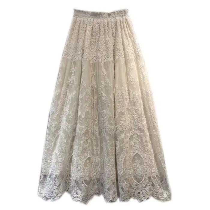Demi-jupe en dentelle florale brodée pour femme