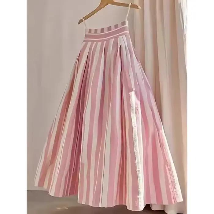Jupe mi-longue rétro taille haute trapèze pour femmes