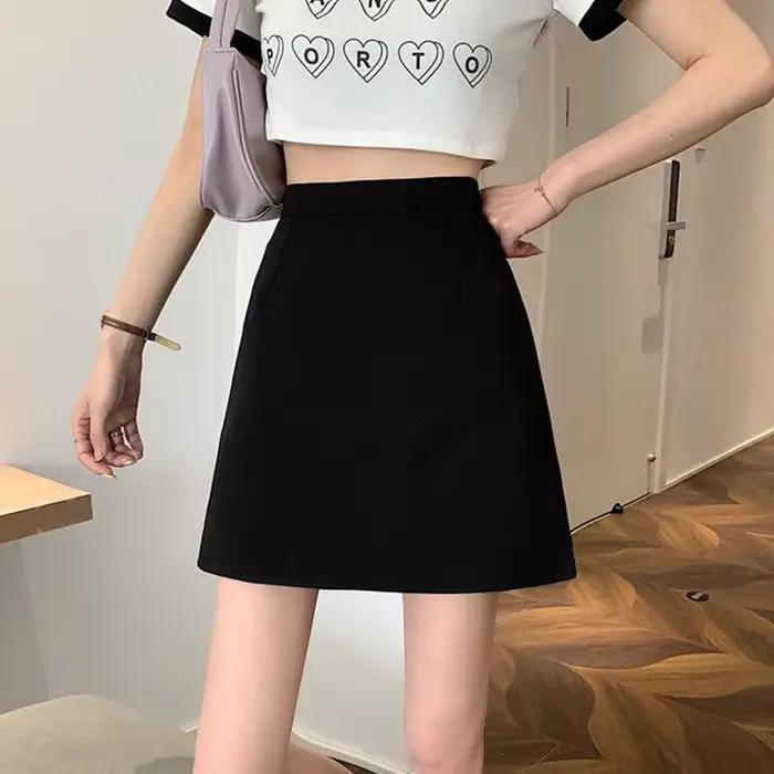 Xpqbb jupe noire femmes 2024 été nouveau Simple basique taille haute Mini jupes femme mode coréenne décontracté a-ligne