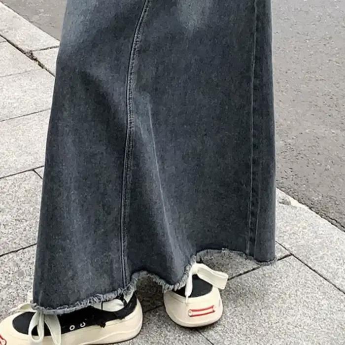 Biyaby-Jupe longue en denim à simple boutonnage pour femmes
