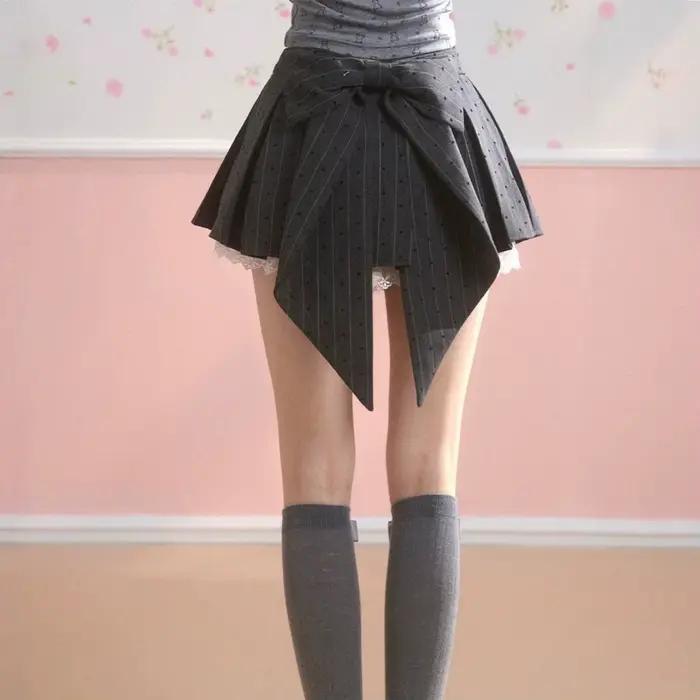 Jupe Mi-Longue Plissée Style Universitaire Motif Pois Avec Nœud Papillon Anti-Transparence Pour Femmes Occasions Spéciales Élégante Polyvalente Durabilité Comfortable