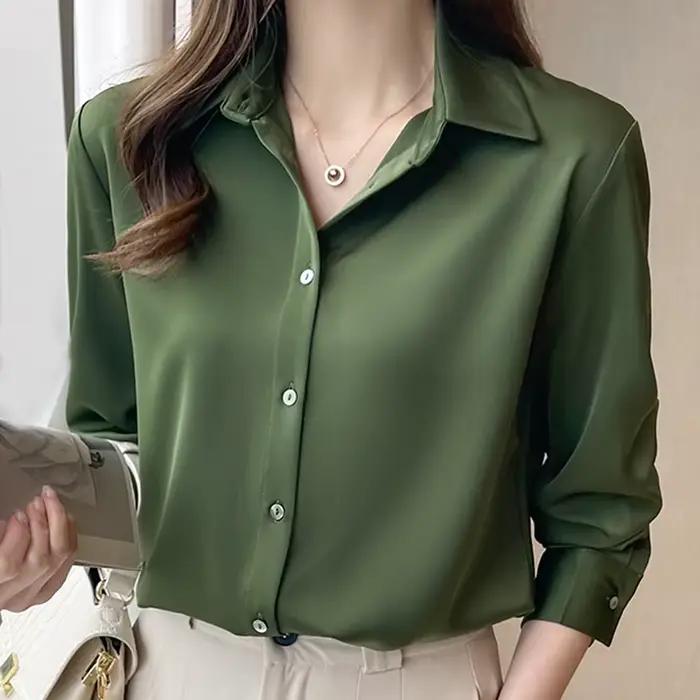 Blusas Blouses Femme à manches longues vert blanc Blouse haut pour femme Blouse femmes Blusas Mujer De Moda 2024 chemisier en mousseline De soie chemise E678