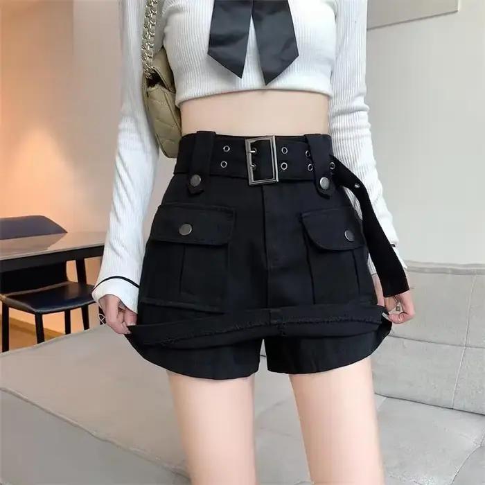 2025 nouvelle mode jupe Cargo femmes avec ceinture taille haute printemps et automne a-ligne Streetwear Denim jupes femme