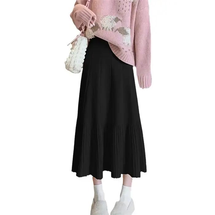 Jupe plissée tricotée taille haute tendance pour femme, nouvelle collection automne-hiver, décontractée et amincissante, coupe trapèze