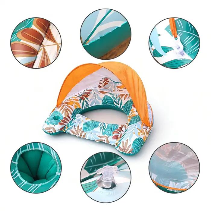 Chaise flottante pour piscine avec porte-gobelet / Chaise longue en forme de U avec parasol / Chaise flottante de loisirs pour piscine, radeau gonflable pour l'eau