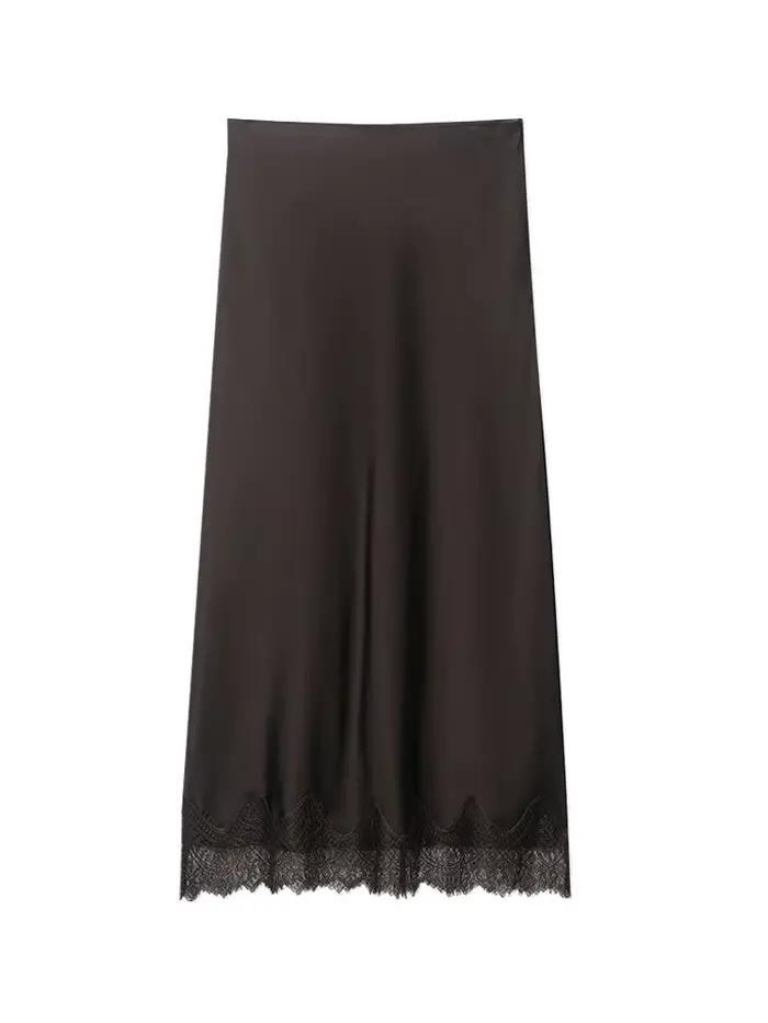 Jupe midi droite taille haute en dentelle pour femme