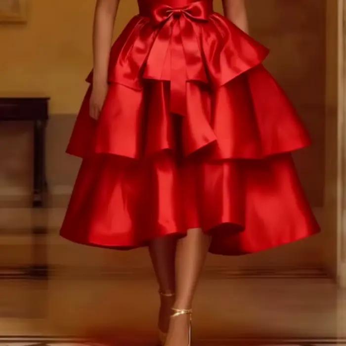 Femmes élégantes brillant Satin une ligne gâteau jupe taille haute volants à plusieurs niveaux fête de noël anniversaire mariage invité événement Occasion nouveau