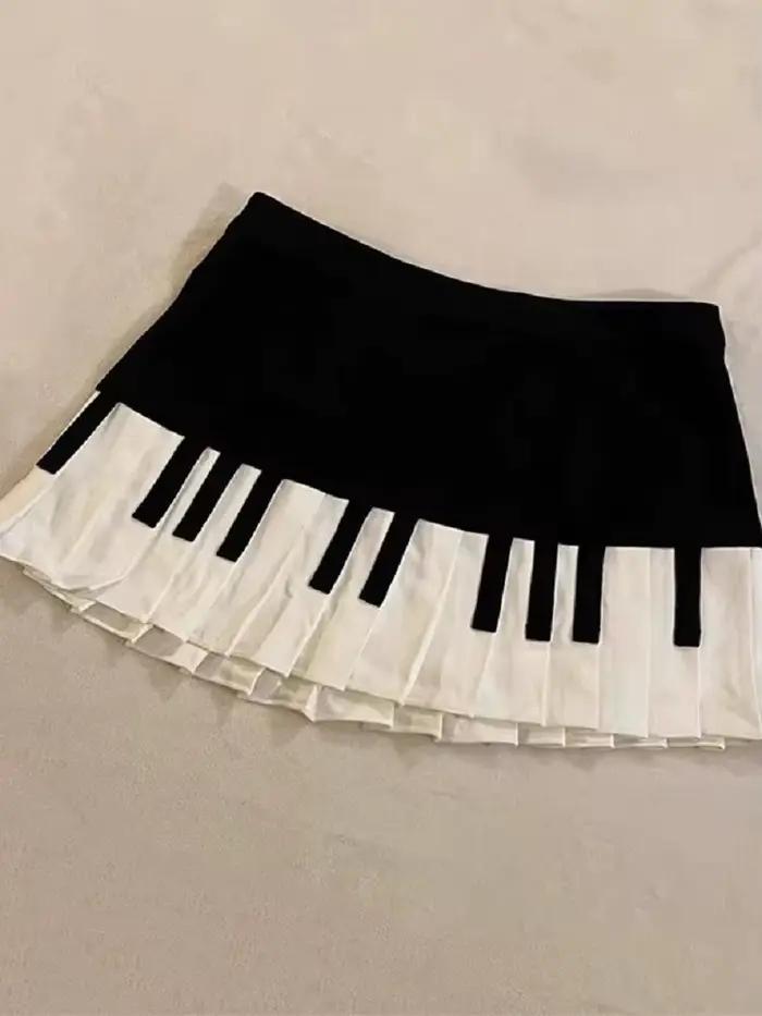 Vintage Y2k noir blanc Piano jupe femmes Design Hepburn été Harajuku Mini