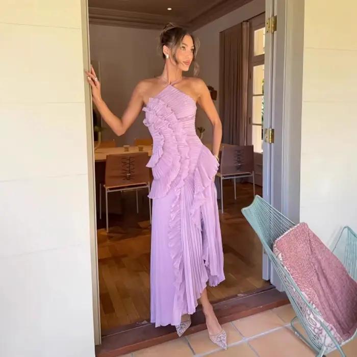 Robe longue asymétrique pour femme avec bretelles