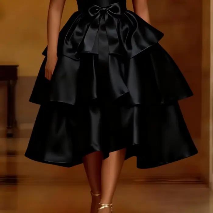 Femmes élégantes brillant Satin une ligne gâteau jupe taille haute volants à plusieurs niveaux fête de noël anniversaire mariage invité événement Occasion nouveau