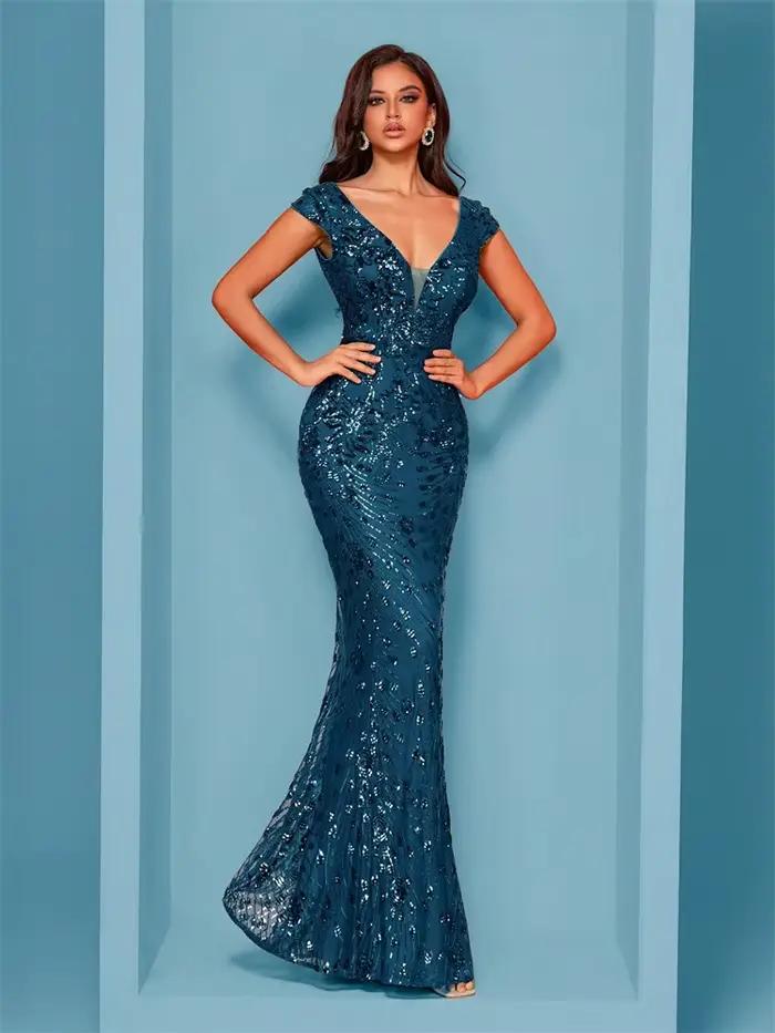 Lucyinlove élégant Champagne robe de soirée pour les femmes longue 2025 luxe sirène formelle paillettes bal de mariage fête robes de Cocktail