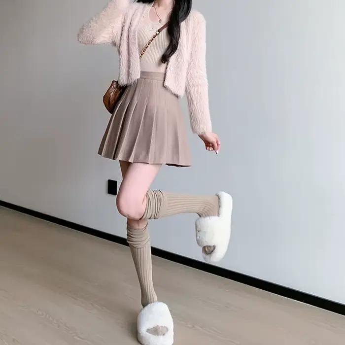 Automne hiver laine jupes plissées femmes nouveau coréen taille haute minceur Mini jupe dames Style Preppy côté