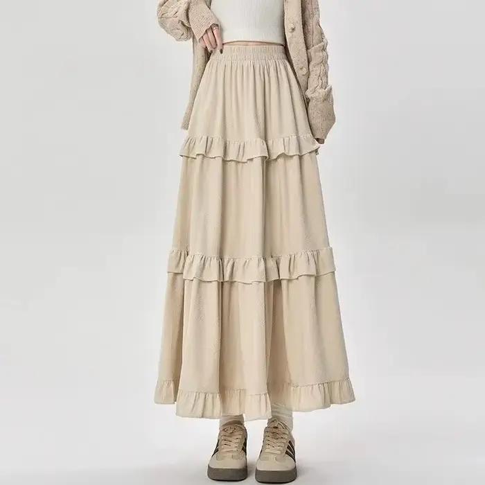 Jupe d'automne et d'hiver, jupe épissée avec oreilles marron et noires, nouvelle jupe gâteau pour femmes, grande jupe parapluie plissée