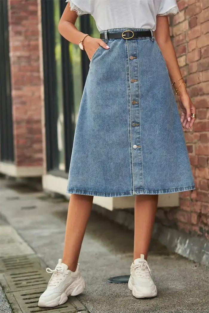 Jupe en jean mi-longue pour femmes