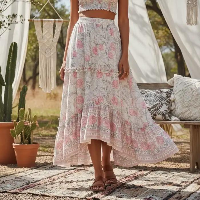 Jupe bohème Happie Queens Floral Print Maxi A-Line Chic et Libre Occasions Spéciales Femmes