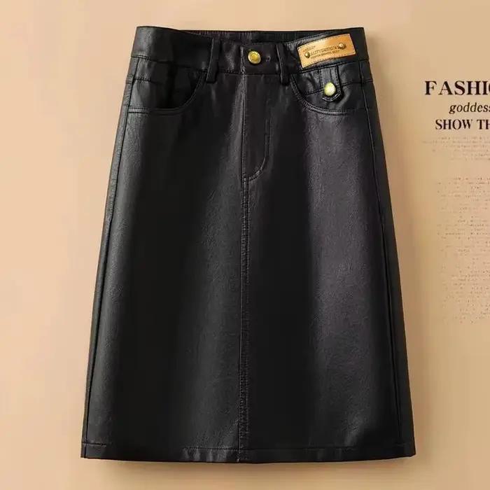Printemps automne hiver jupe en cuir femmes nouvelle mode noir marron taille haute PU a-ligne jupes grande