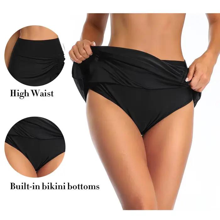 Bas de maillot de bain à cordon de serrage 2026, taille haute, style jupe, pour femme, maillot de bain sportif, pour la natation