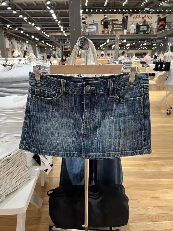 Américain Vintage Denim Mini Jupes Femmes Mode D'été Taille Haute Straigth Court Faldas Décontracté