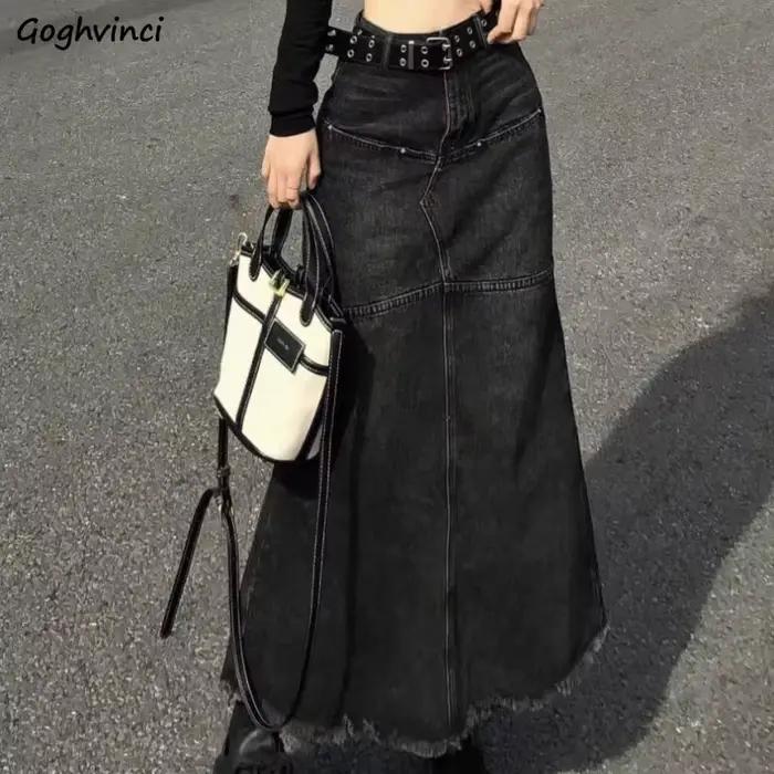 Jupe en jean taille haute noire Goghvinci pour femmes style rétro ajustement loose四季高vinci女士高腰牛仔裙黑色复古宽松版