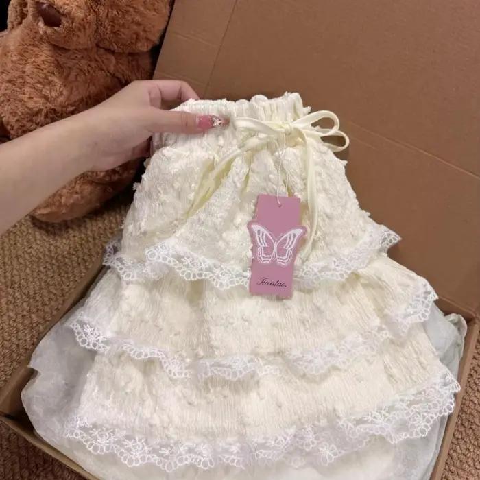 Mini jupe à volants en dentelle douce pour femmes