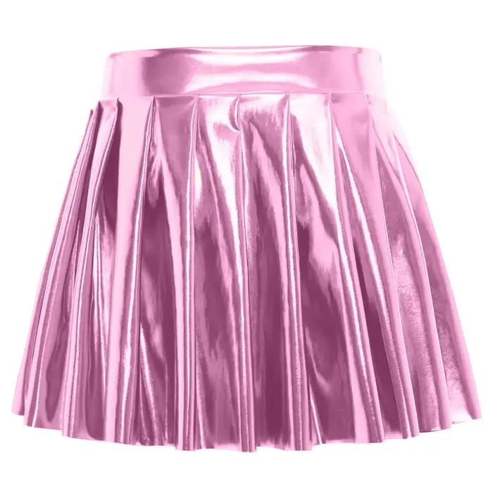 Jupe courte plissée métallique brillante pour femmes, taille haute, fermeture éclair latérale, froncée, holographique, ligne a, Mini jupe, Costume de fête Disco Rave